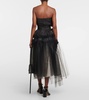 Floral-appliqué silk and tulle midi dress