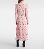 Floral pleated silk midi dress