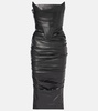 Ruched leather midi dress