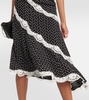 Lace-trimmed polka-dot silk midi dress
