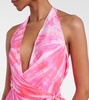 Tie-dye halterneck silk wrap dress