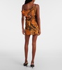 Printed one-shoulder mesh minidress