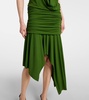 Gathered asymmetric jersey midi dress
