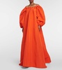 Puff-sleeve off-shoulder silk gown