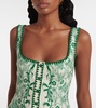 Olive printed linen and cotton minidress