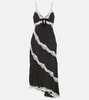 Lace-trimmed polka-dot silk midi dress