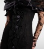 Bow-detail ruffled off-shoulder lace gown