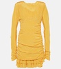 Polka-dot ruffled silk minidress