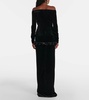 Bow-detail off-shoulder velvet gown