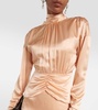Tie-neck silk satin midi dress