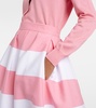 Striped pleated cotton-blend midi skirt