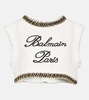 Logo chain-detail tweed crop top
