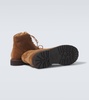 Corduroy-trimmed leather lace-up boots