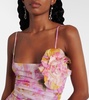 Floral-appliqué printed jersey maxi dress