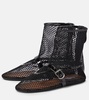 Fishnet leather-trimmed ankle boots