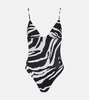 Zebra-print high-leg swimsuit