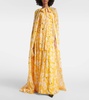 Gathered caped silk gown