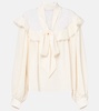 Bow-detail lace-trimmed silk blouse