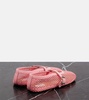 Patent leather-trimmed mesh flats