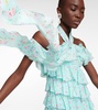 Halterneck ruffle-detail silk minidress