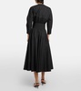Leather-trimmed cotton midi dress