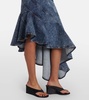 Spiral asymmetric denim midi skirt