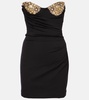 Embellished draped jersey bustier dress
