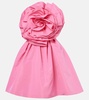Floral-appliqué silk faille cocktail dress