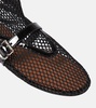 Fishnet leather-trimmed ankle boots