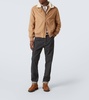 Corduroy-trimmed leather lace-up boots