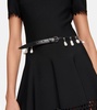 Faux pearl-embellished leather belt