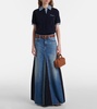 Patchwork high-rise denim maxi skirt