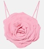 Floral-appliqué gabardine crop top