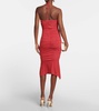 Polka-dot ruched cutout midi dress