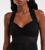 Ruched sheer mesh maxi dress