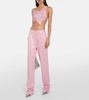 Asymmetric embellished jersey crop top