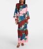 Printed silk satin maxi dress