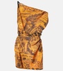 Printed one-shoulder mesh minidress