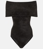 Off-shoulder velvet bodysuit