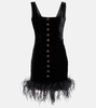 Feather-trimmed velvet minidress