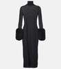 Faux shearling-trimmed virgin wool midi dress