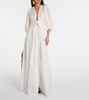 Puff-sleeve linen-blend blouse