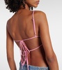 Floral-appliqué gabardine crop top