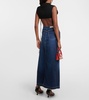 High-rise denim maxi skirt