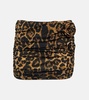 Floral-appliqué leopard-print miniskirt