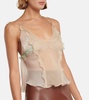 Sheer ruffled silk chiffon top