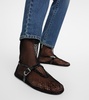 Fishnet leather-trimmed ankle boots