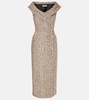 Off-shoulder tweed lamé midi dress