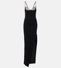 Crystal-embellished side-slit gown