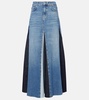 Patchwork high-rise denim maxi skirt